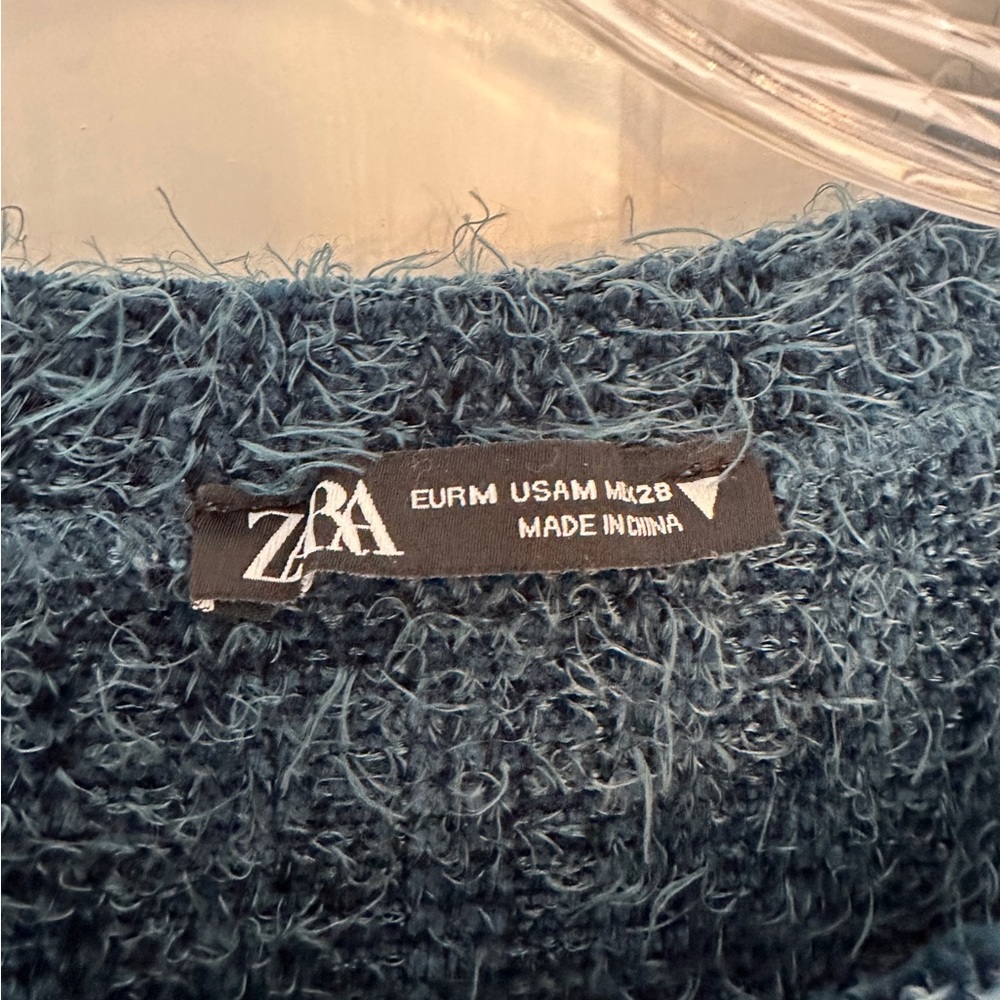 LAST CHANCE! Zara Turquoise Teal Crewneck Cabincore Boxy Sweater Size Medium - Picture 5 of 6